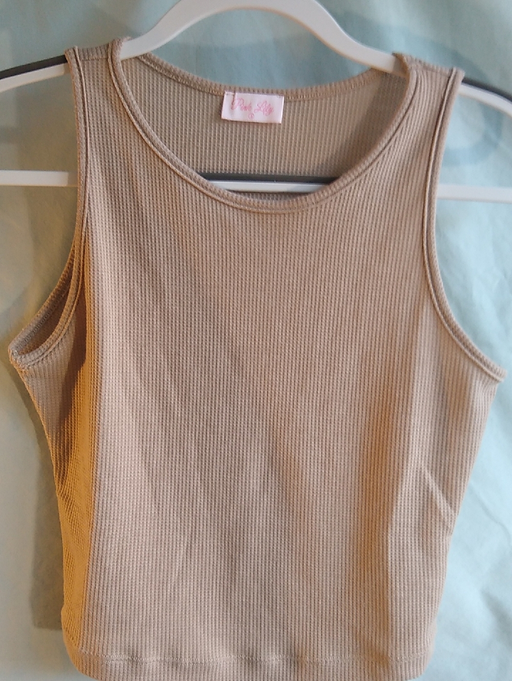 Pink Lily Taupe Ribbed Tank Top - Scoop Neck